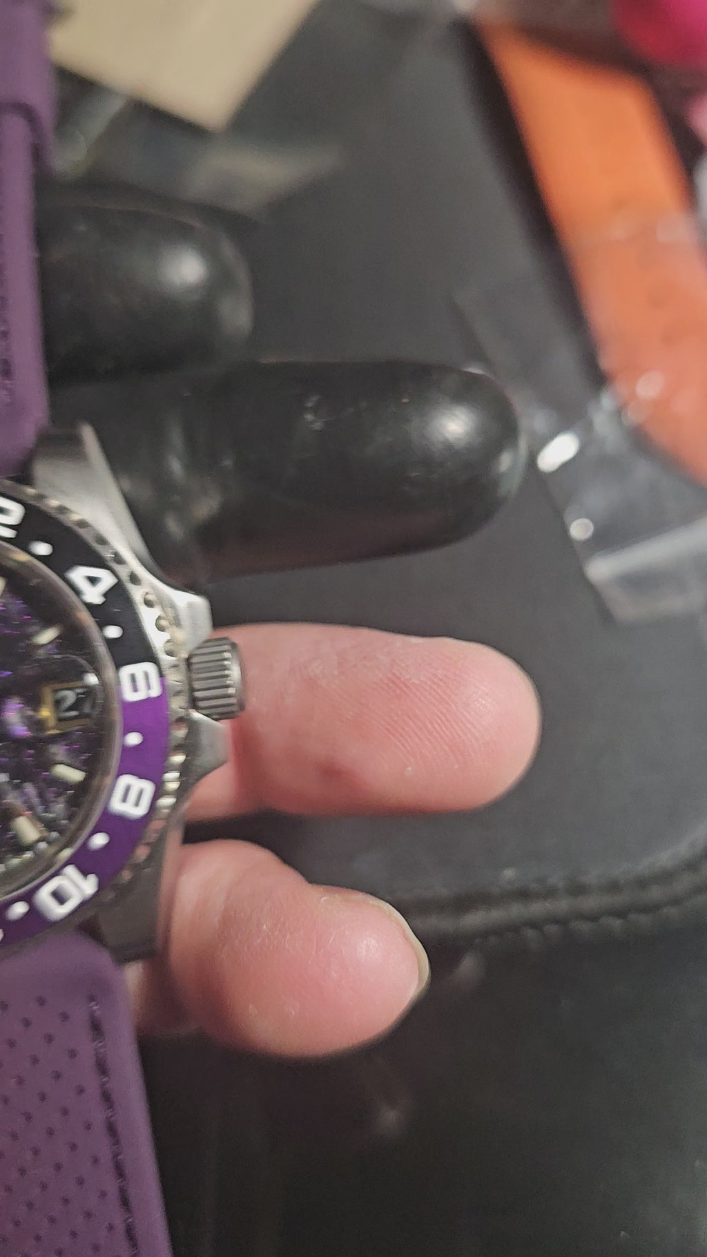 Mechanical Watch. Full Titanium. NH35A movement. Black&purple carbon dial with C3 lume. 200m Water Resistant.