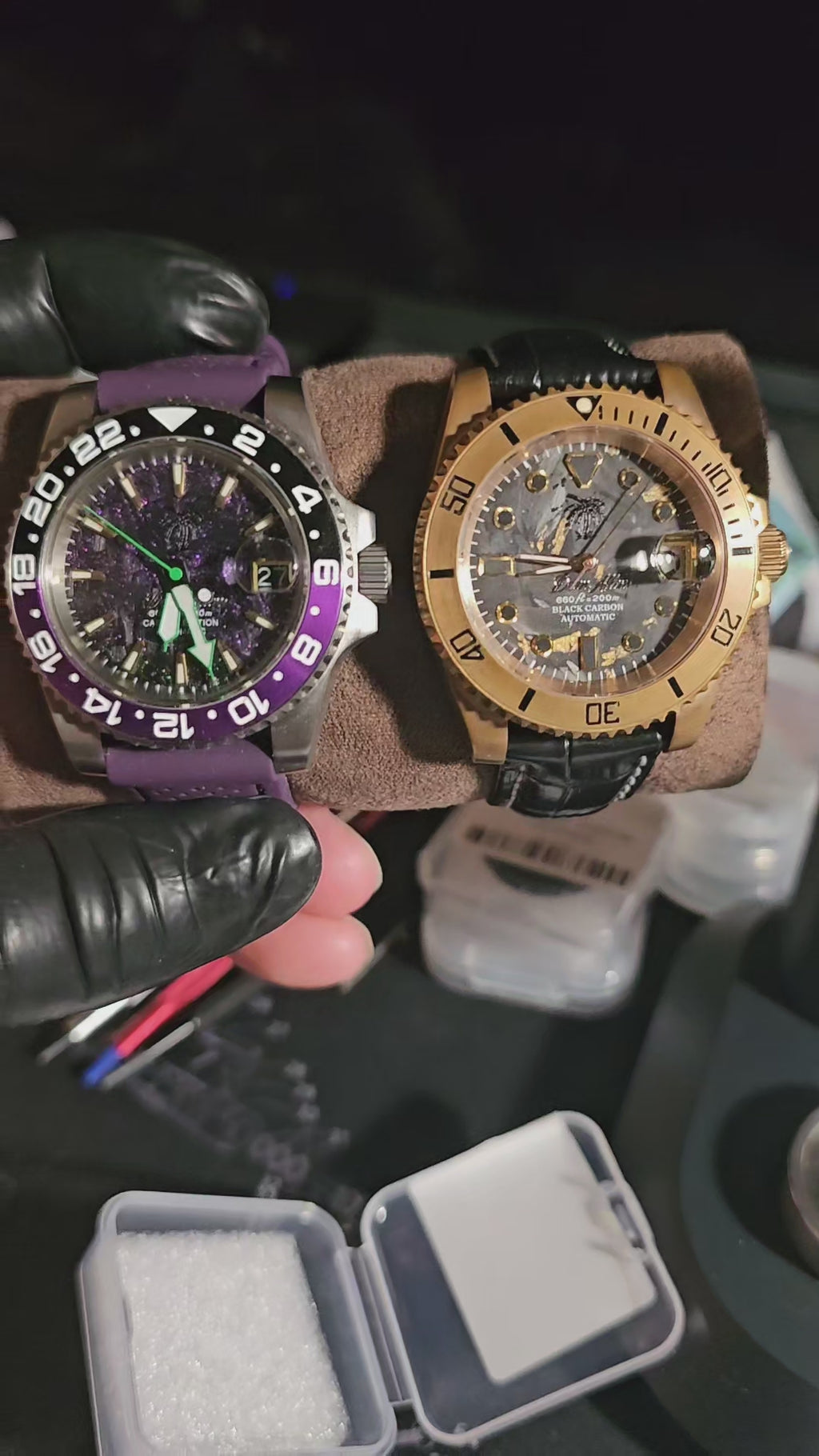Mechanical Watch. Full Titanium. NH35A movement. Black&purple carbon dial with C3 lume. 200m Water Resistant.