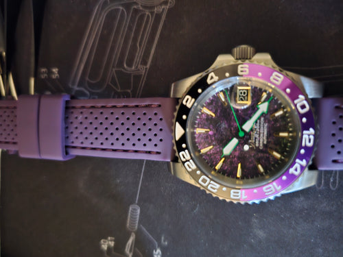 Mechanical Watch. Full Titanium. NH35A movement. Black&purple carbon dial with C3 lume. 200m Water Resistant.