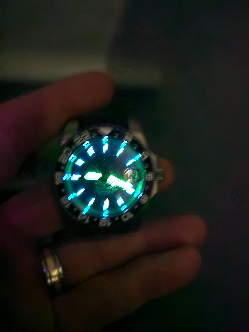 Mechanical Watch. Full Titanium. NH35A movement. Black&purple carbon dial with C3 lume. 200m Water Resistant.